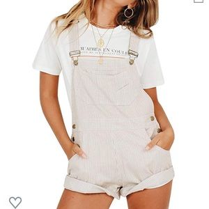 tan and white striped overalls